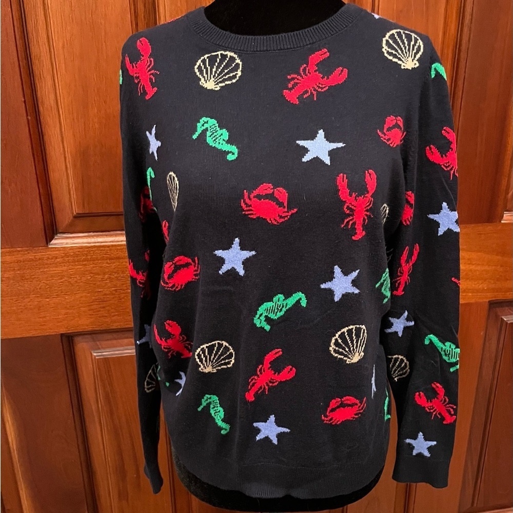 Talbots By the Sea Seahorse Seashell Lobster Crab Starfish Sweater Petite Small